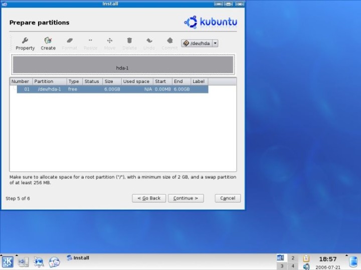 Kubuntu create swap partition
