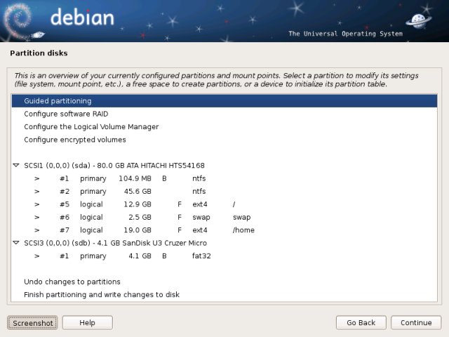 Partitions setup